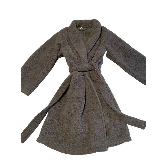 Pottery Barn Other - Pottery Barn Robe‎ Unisex Small Charcoal Gray Cozy Knit Long Sleeve Tie Waist